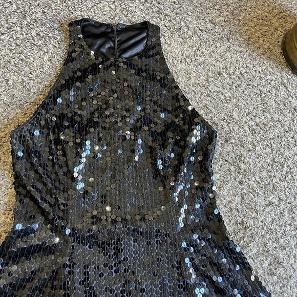 VTG ADRIANNA PAPELL Evening Dress Black Sequins High Neck Sleeveless Flapper 10 - Picture 2 of 6